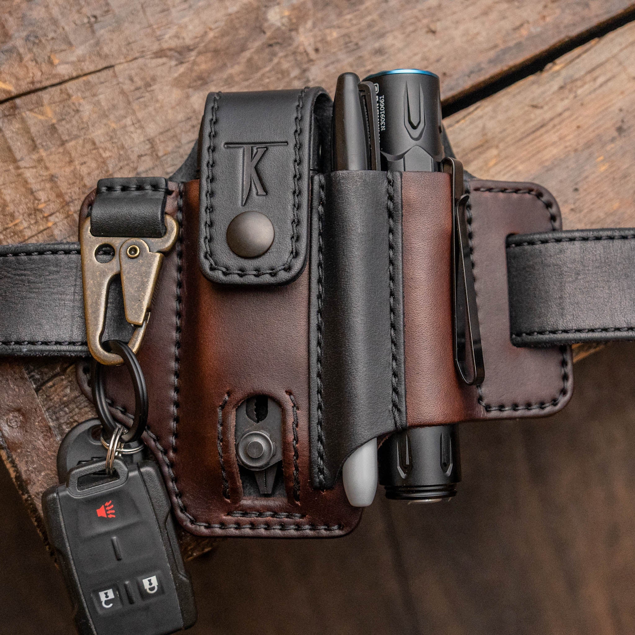 Main Street Forge Made in USA Leather EDC Pouch | Leather Multitool Sheath/Holster for Men | Belt Clip/pocket Organizer for Leatherman Gerber & So